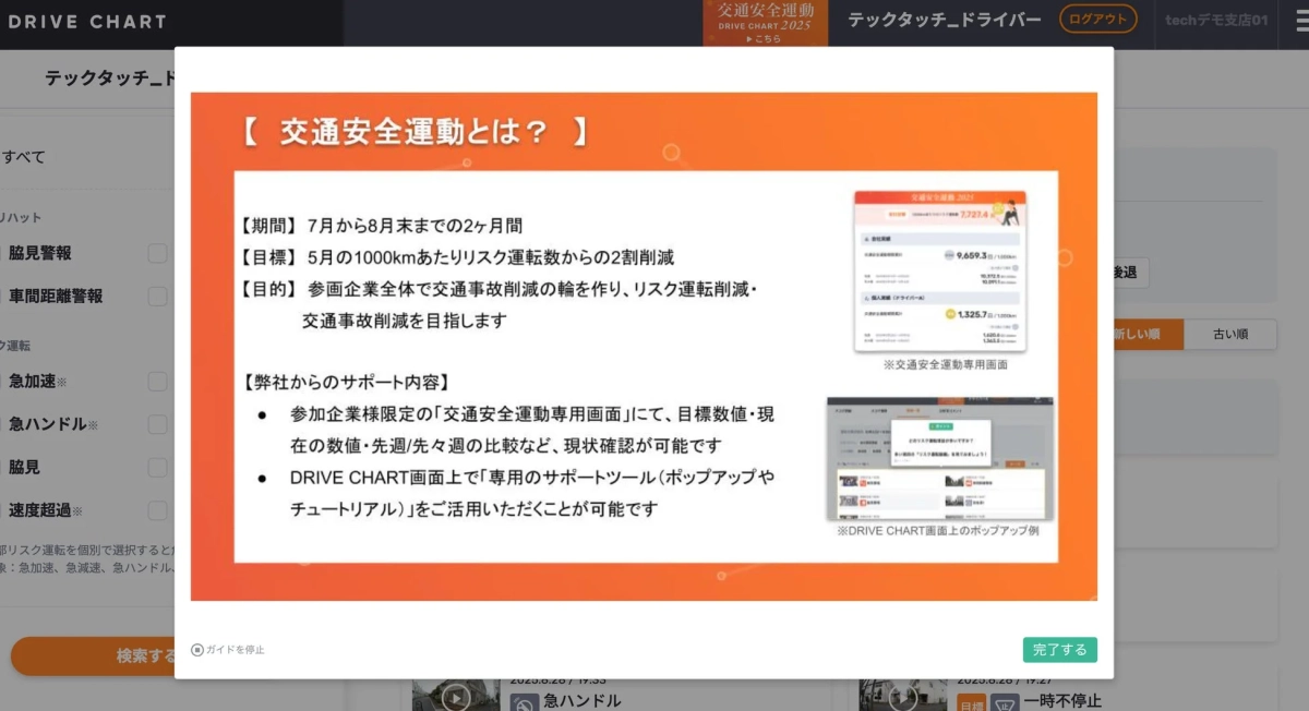 交通安全運動の目標とサポート内容の説明