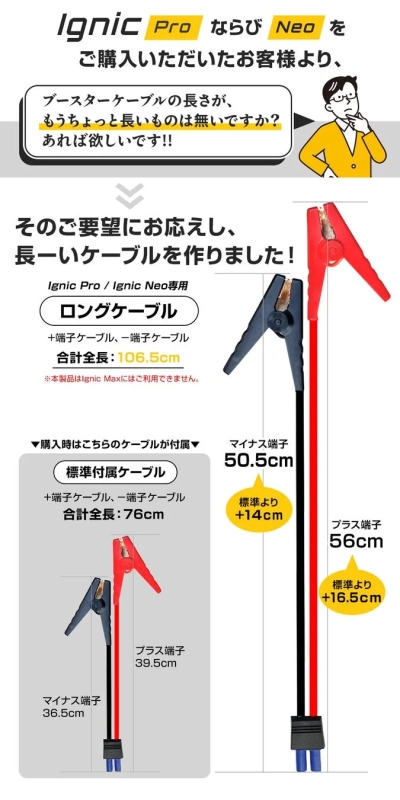 Ignic Pro / Neo専用ロングケーブルの長さ比較