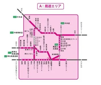 D.〈発着なし〉静岡・河口湖周遊 ２日間 エリア図