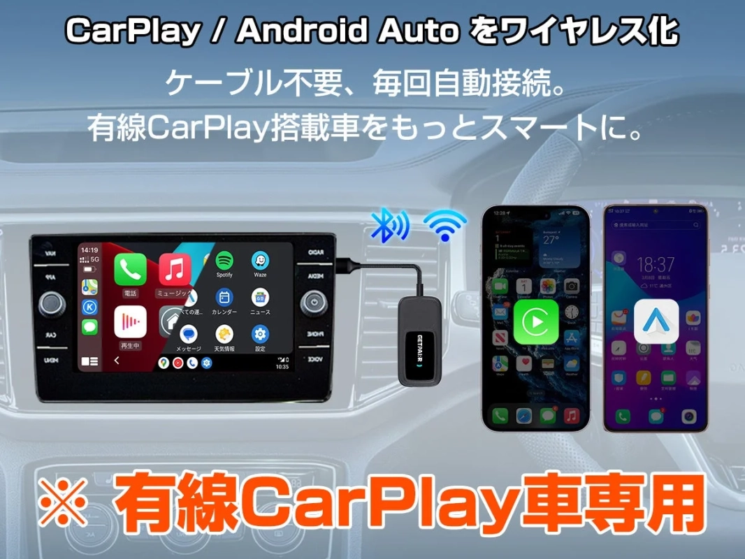CarPlay/Android Autoのワイヤレス化を説明する画像