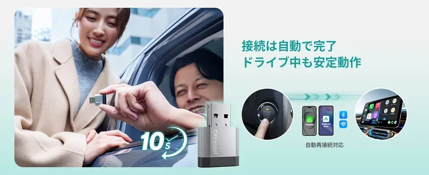 Ottocastのワイヤレスアダプターと車内の人々