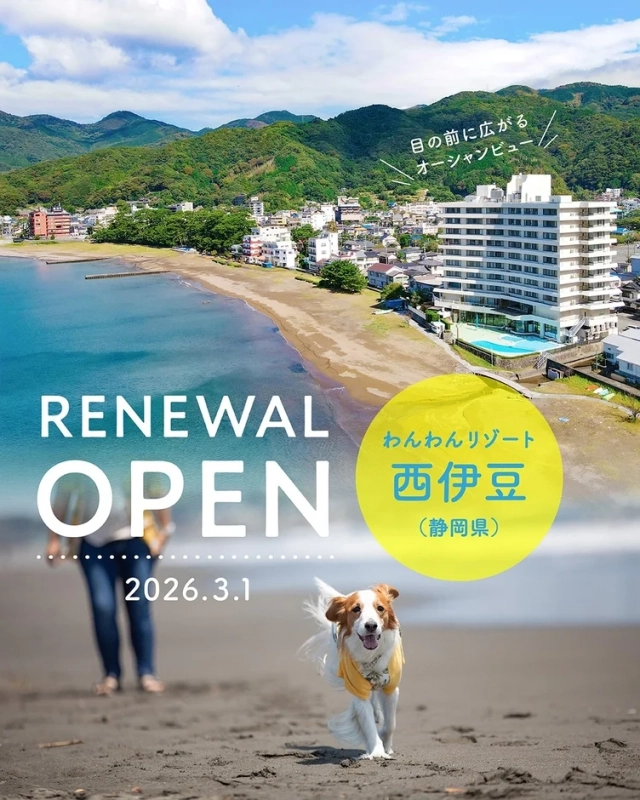 わんわんリゾート 西伊豆の外観とビーチ