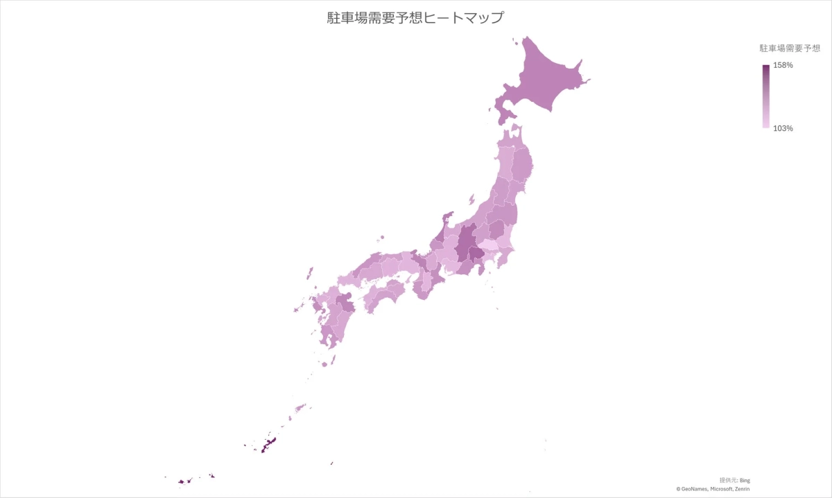 日本全国の駐車場需要予想ヒートマップ