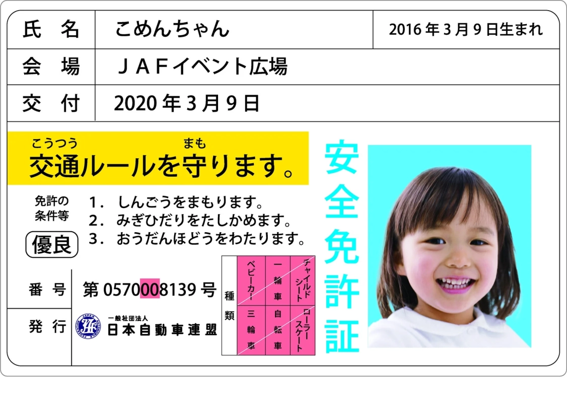 JAFの子ども安全免許証イメージ