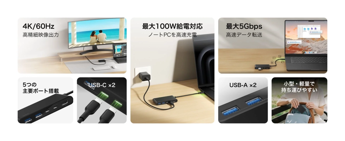 Belkin Connect USB-C 5-in-1 ハブ(USB-A/C混合モデル)