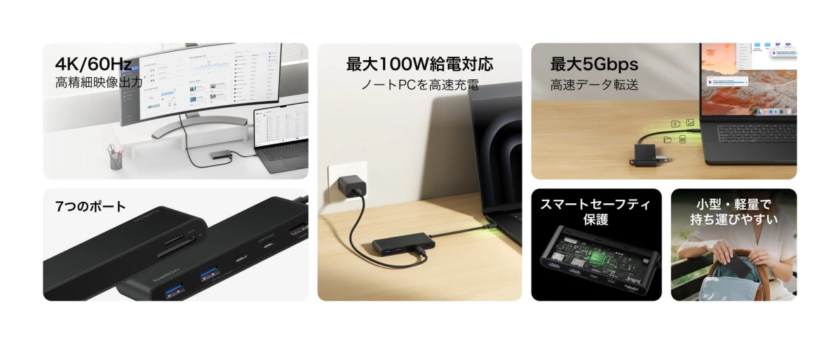 Belkin Connect USB-C 7-in-1 ハブ(カードリーダー搭載モデル)