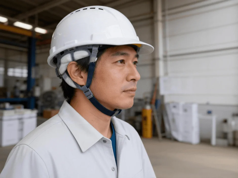 ヘルメットをかぶった男性