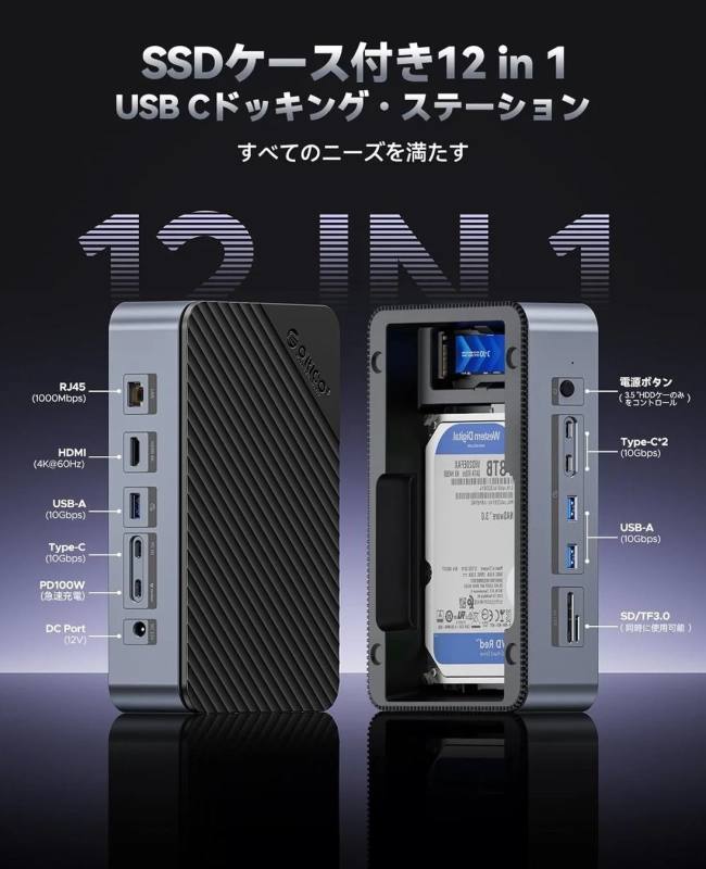 SSDケース付き12 in 1 USB Cドッキング・ステーション
