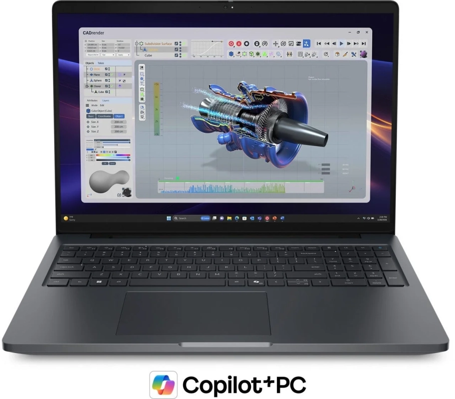 ガスタービンの3D CADレンダリングが表示されたノートPC