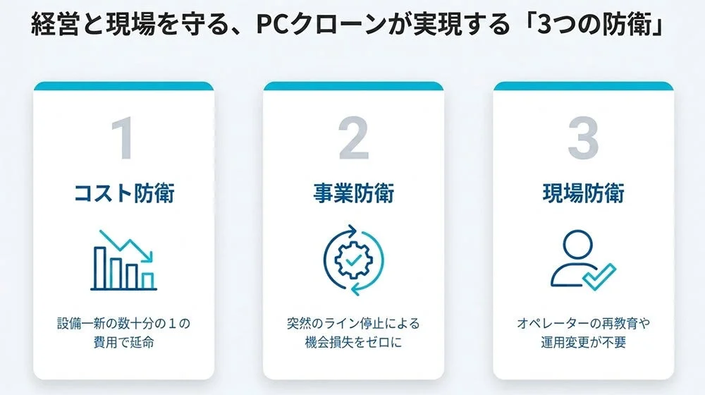 経営と現場を守る、PCクローンが実現する「3つの防御」