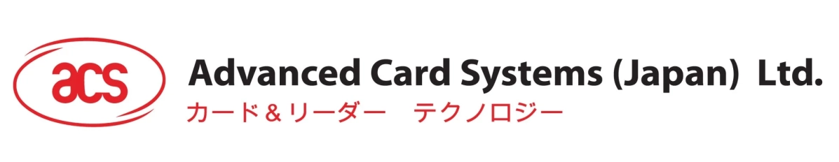 Advanced Card Systems (Japan) Ltd.のロゴ画像です。赤い「acs」のマークと、会社名、そして「カード & リーダー テクノロジー」という日本語のスローガンが白地に表示されています。