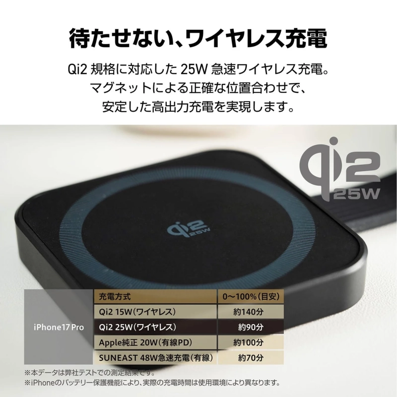 Qi2 25W急速充電の説明