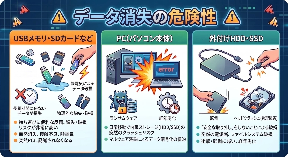 データ消失の危険性